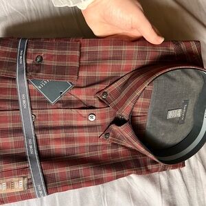 Van Heusen Men's Burgundy Plaid Button Down Shirt